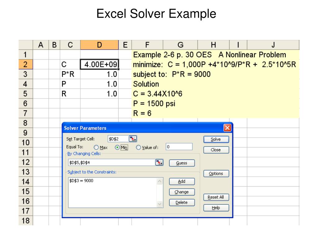 excel solver examples of optimization